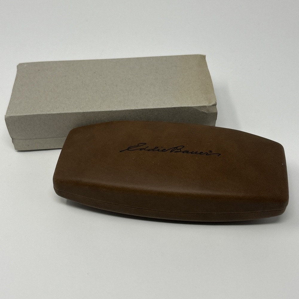 NEW Eddie Bauer Faux Brown Leather Clamshell Hard Case w/ Cleaning Cloth